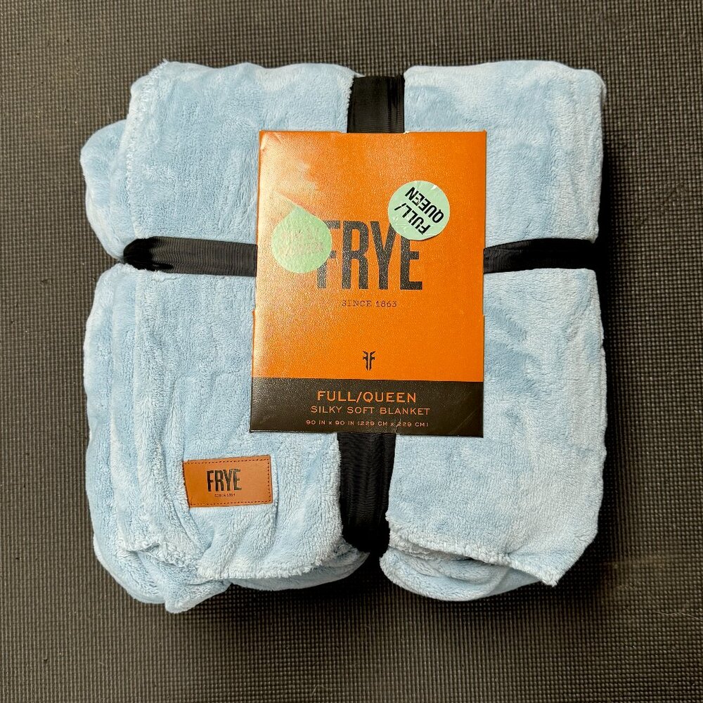 Frye Blue Silky Soft Queen / Full Blanket Fleece Plush 90 x 90 in. Leather Patch